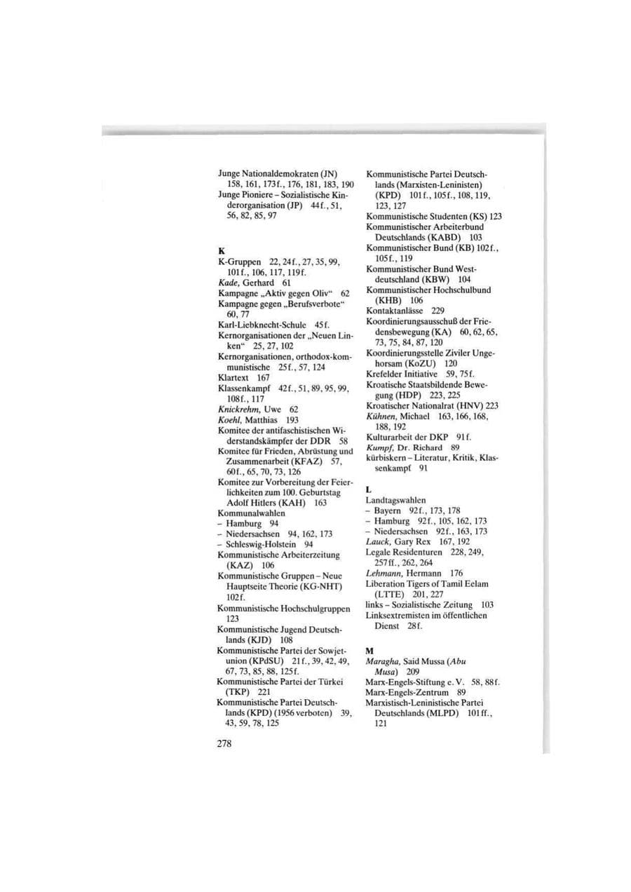 Seite 278 des Verfassungsschutzbericht 1986 Bund