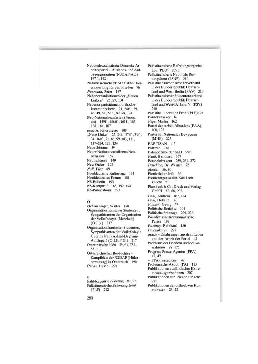 Seite 280 des Verfassungsschutzbericht 1986 Bund