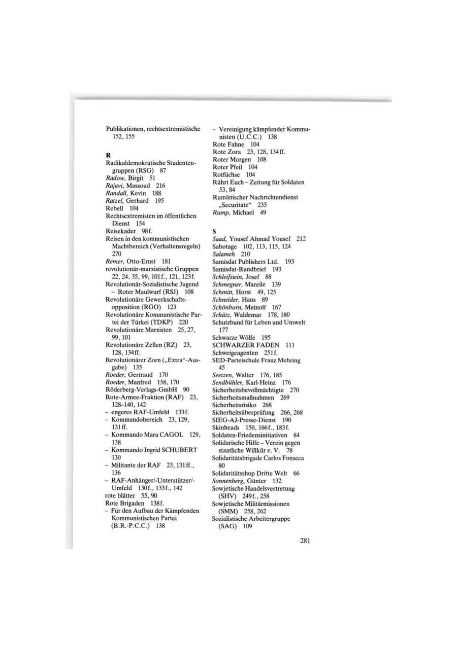 Seite 281 des Verfassungsschutzbericht 1986 Bund