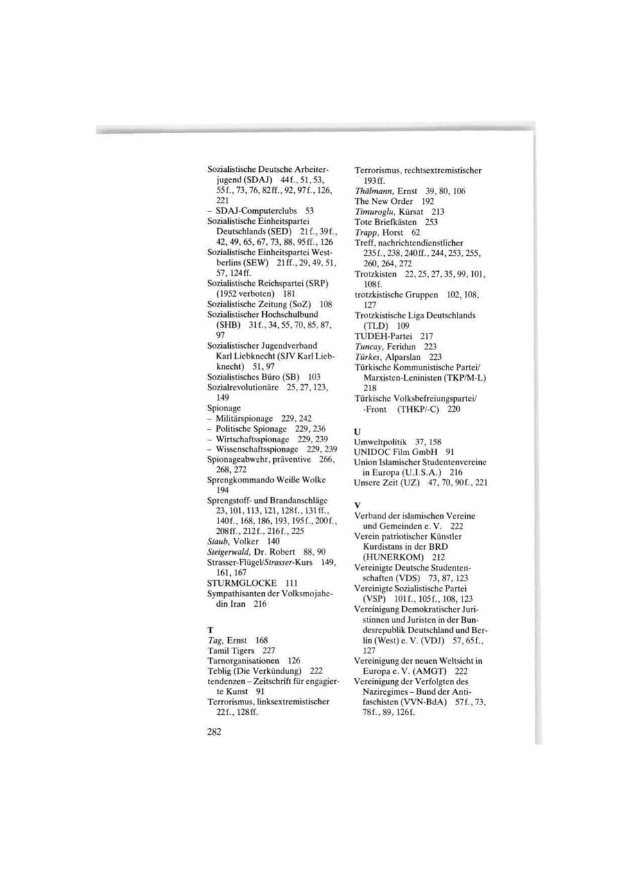 Seite 282 des Verfassungsschutzbericht 1986 Bund