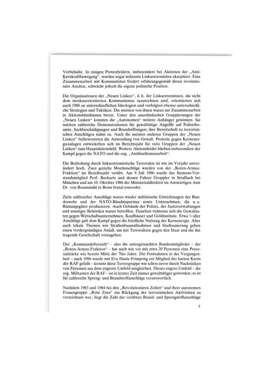 Seite 5 des Verfassungsschutzbericht 1986 Bund