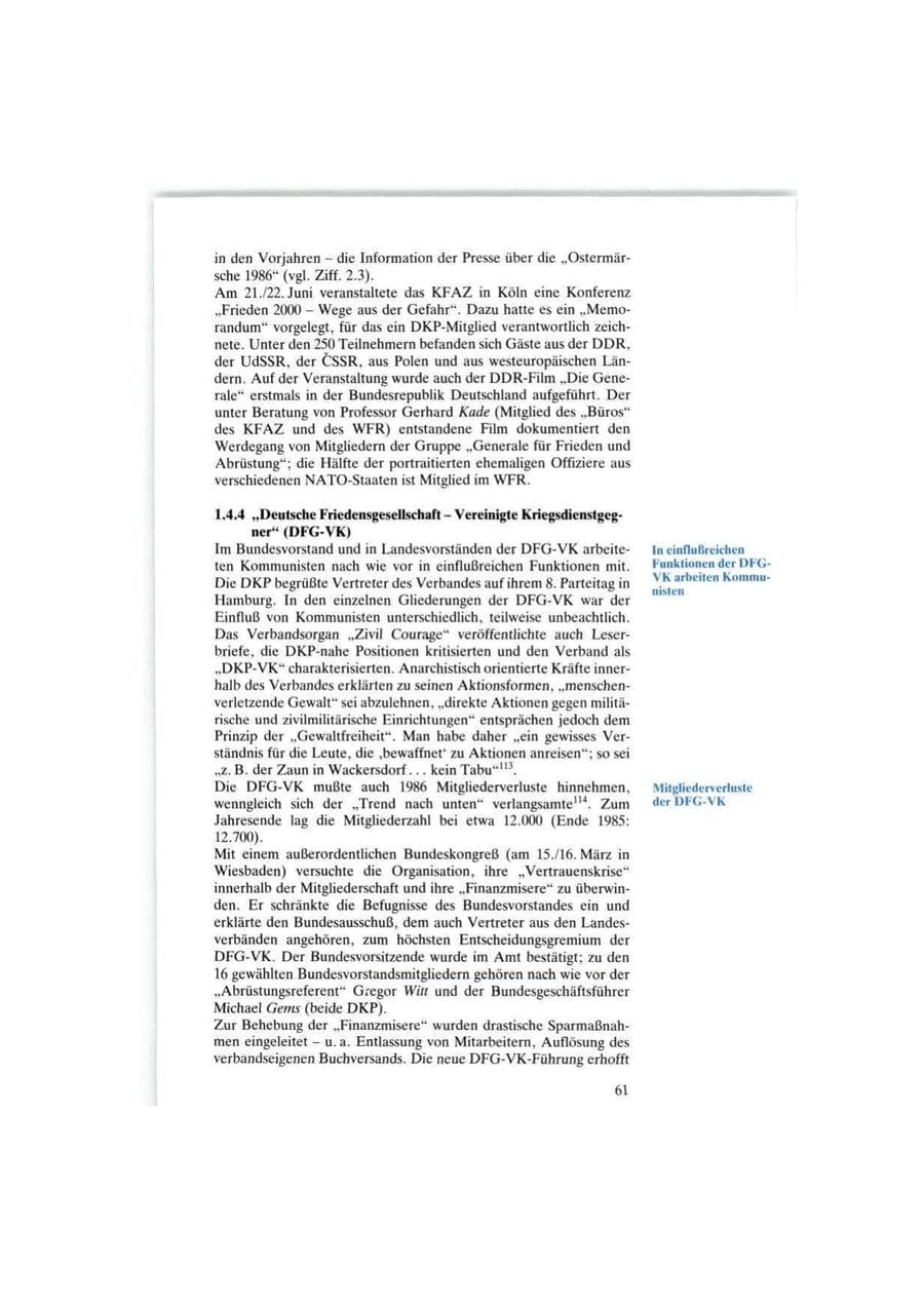 Seite 61 des Verfassungsschutzbericht 1986 Bund