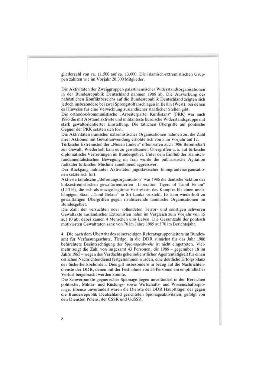 Seite 8 des Verfassungsschutzbericht 1986 Bund