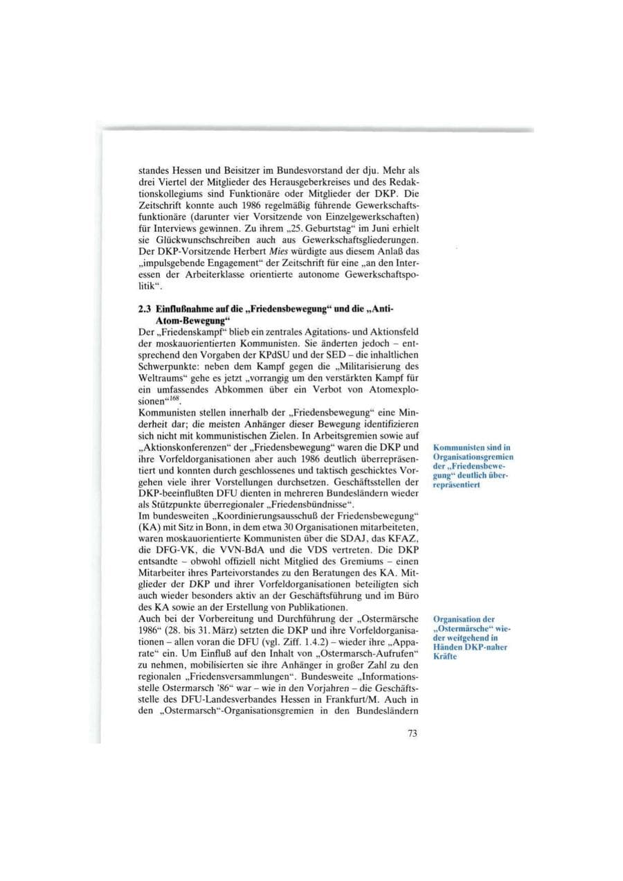 Seite 73 des Verfassungsschutzbericht 1986 Bund