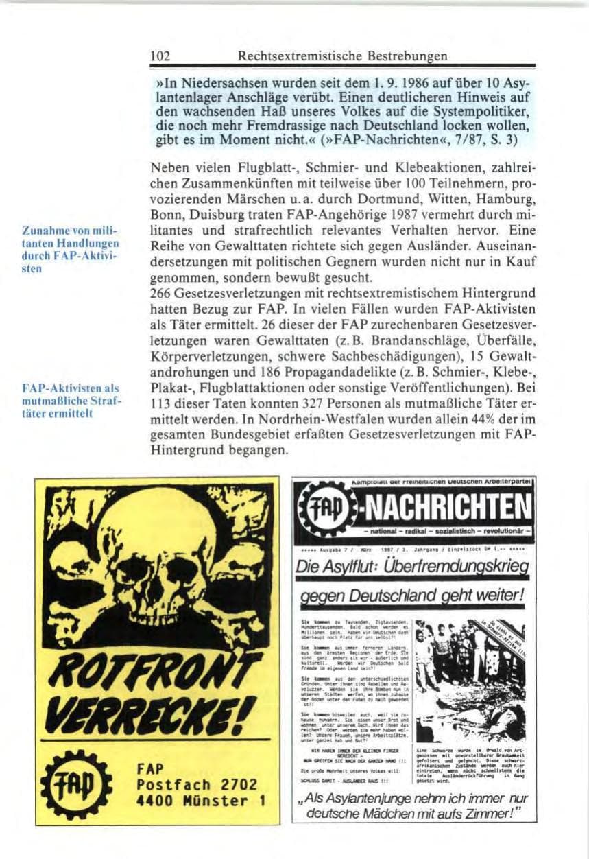 Seite 102 des Verfassungsschutzbericht 1987 Bund