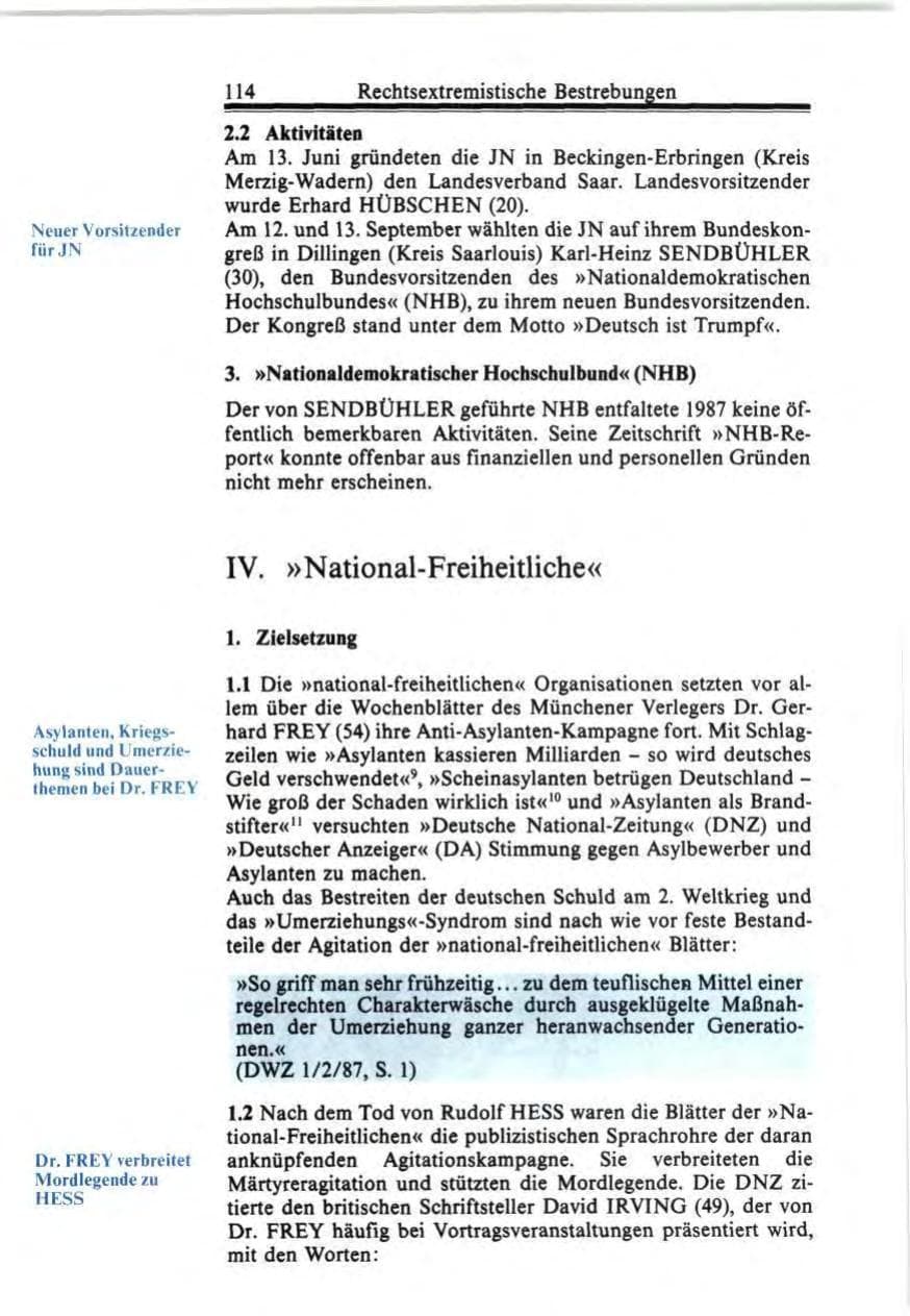 Seite 114 des Verfassungsschutzbericht 1987 Bund