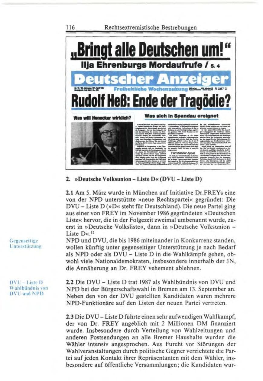 Seite 116 des Verfassungsschutzbericht 1987 Bund