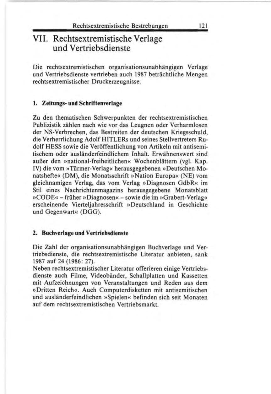 Seite 121 des Verfassungsschutzbericht 1987 Bund