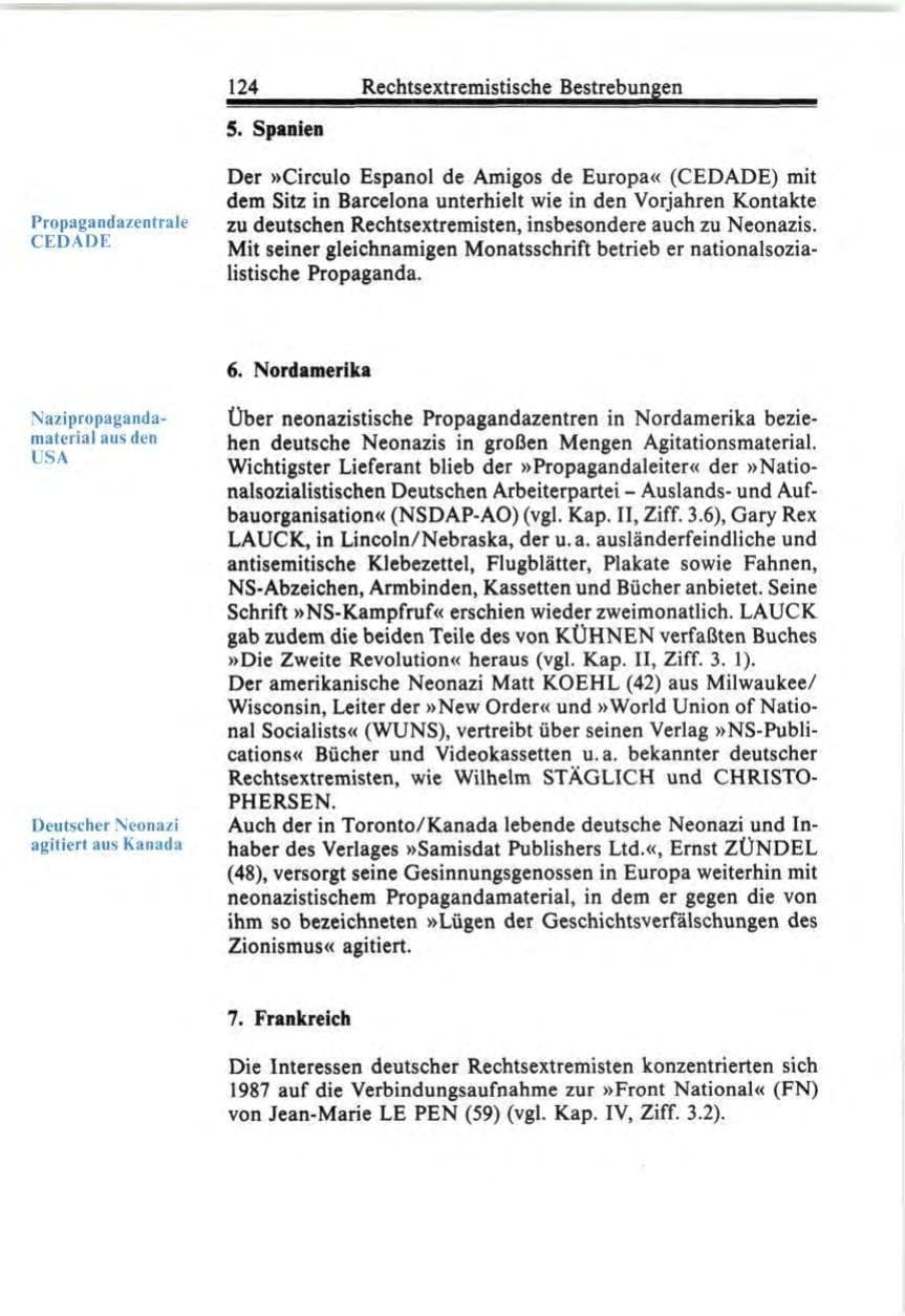 Seite 124 des Verfassungsschutzbericht 1987 Bund