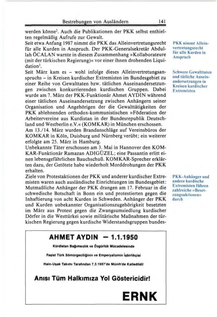 Seite 141 des Verfassungsschutzbericht 1987 Bund