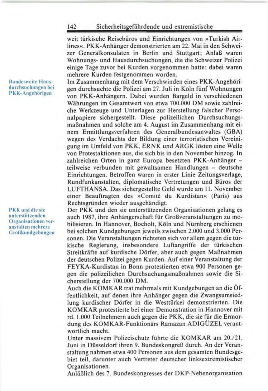 Seite 142 des Verfassungsschutzbericht 1987 Bund