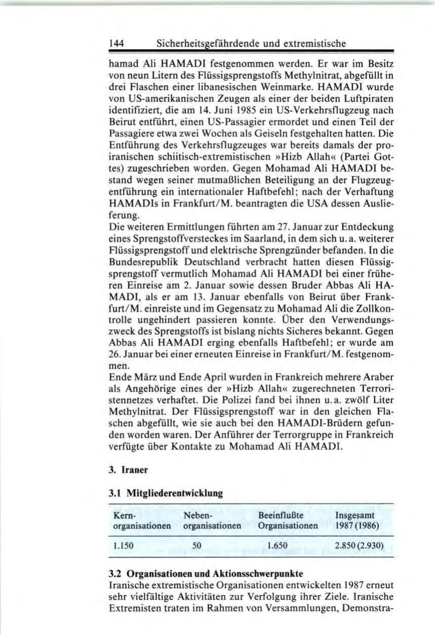 Seite 144 des Verfassungsschutzbericht 1987 Bund