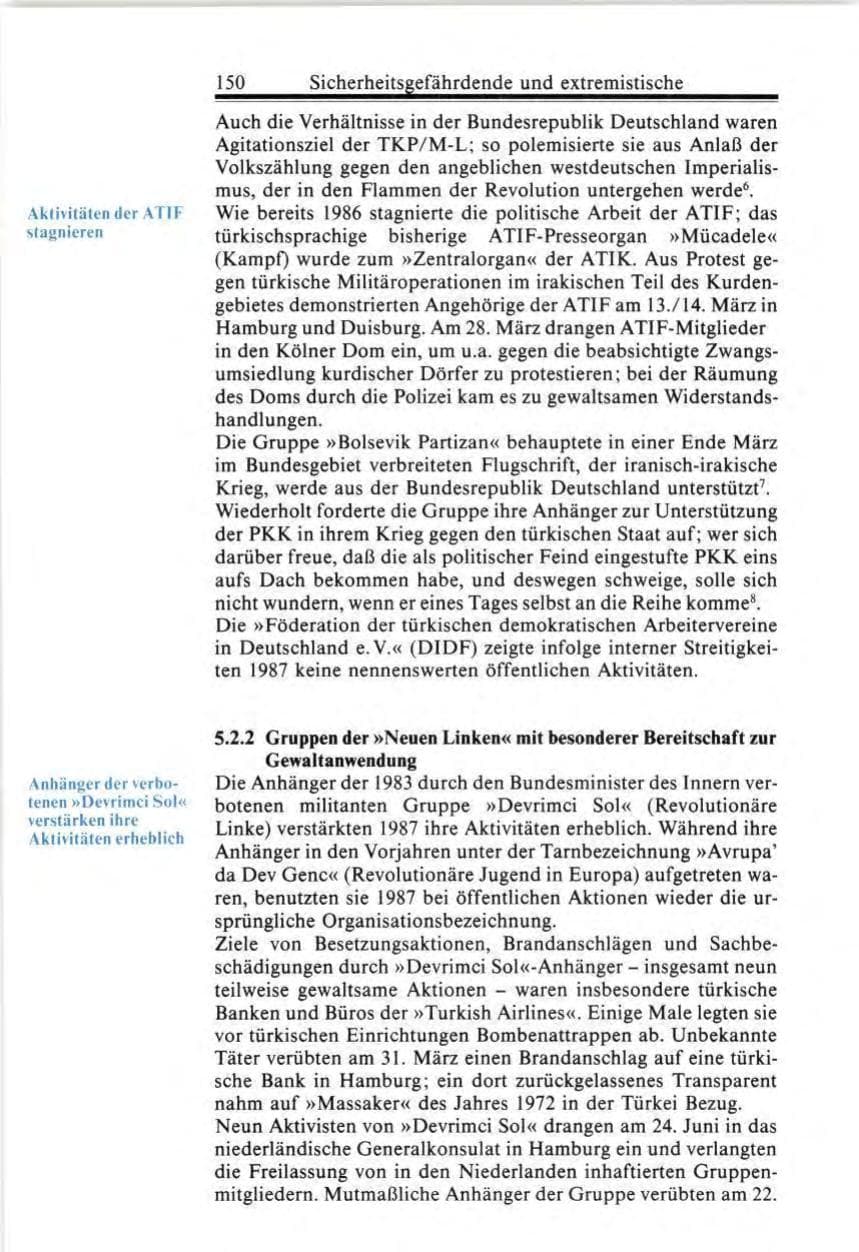 Seite 150 des Verfassungsschutzbericht 1987 Bund