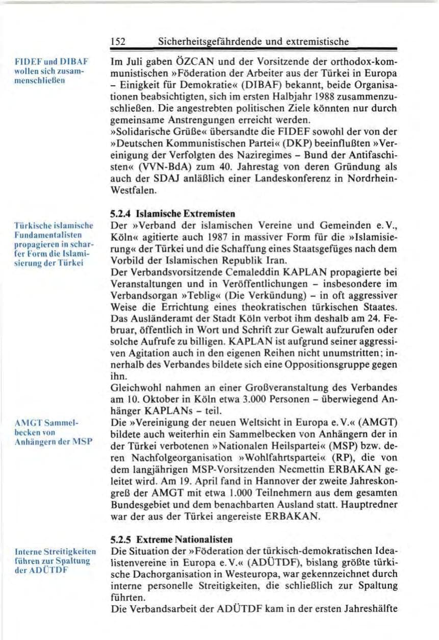 Seite 152 des Verfassungsschutzbericht 1987 Bund