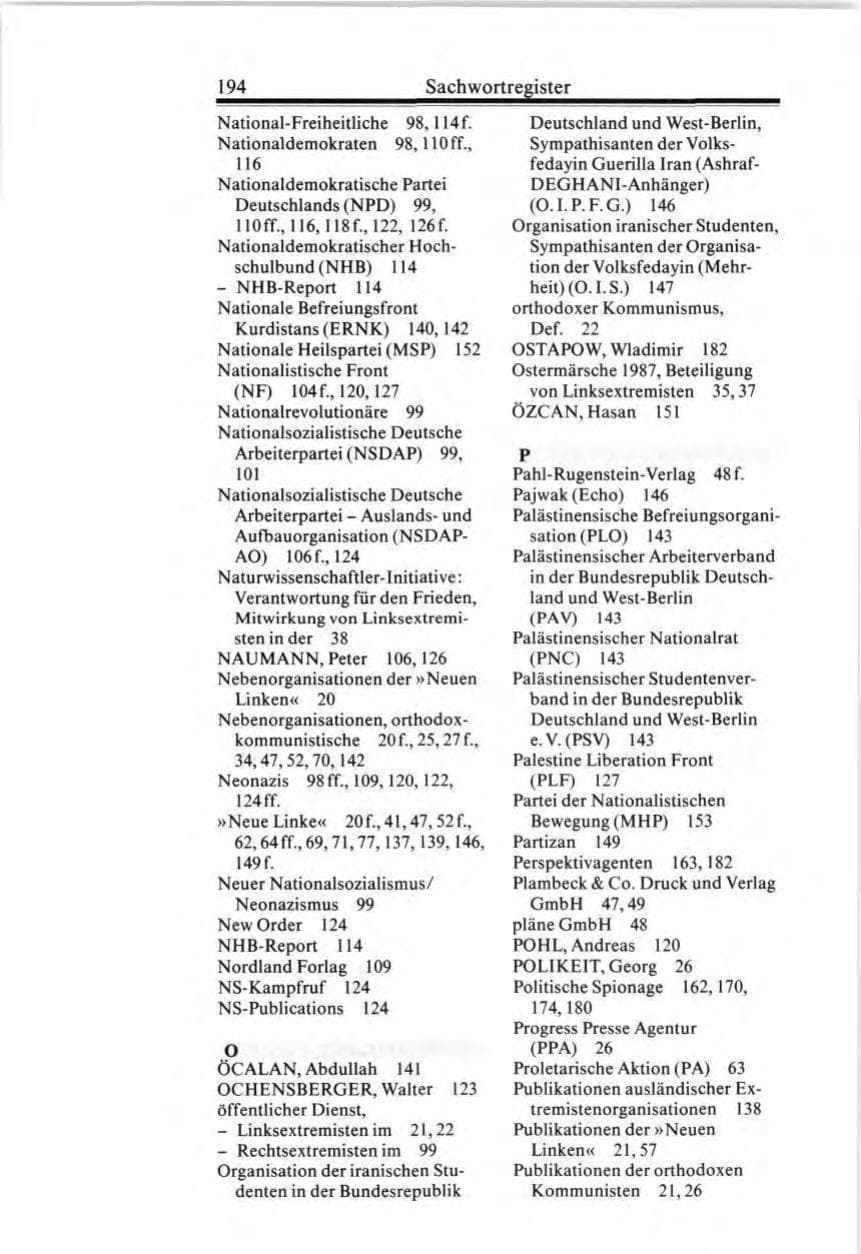 Seite 194 des Verfassungsschutzbericht 1987 Bund
