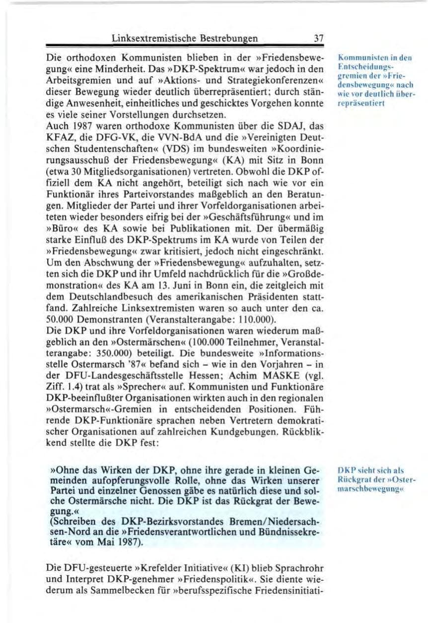 Seite 37 des Verfassungsschutzbericht 1987 Bund