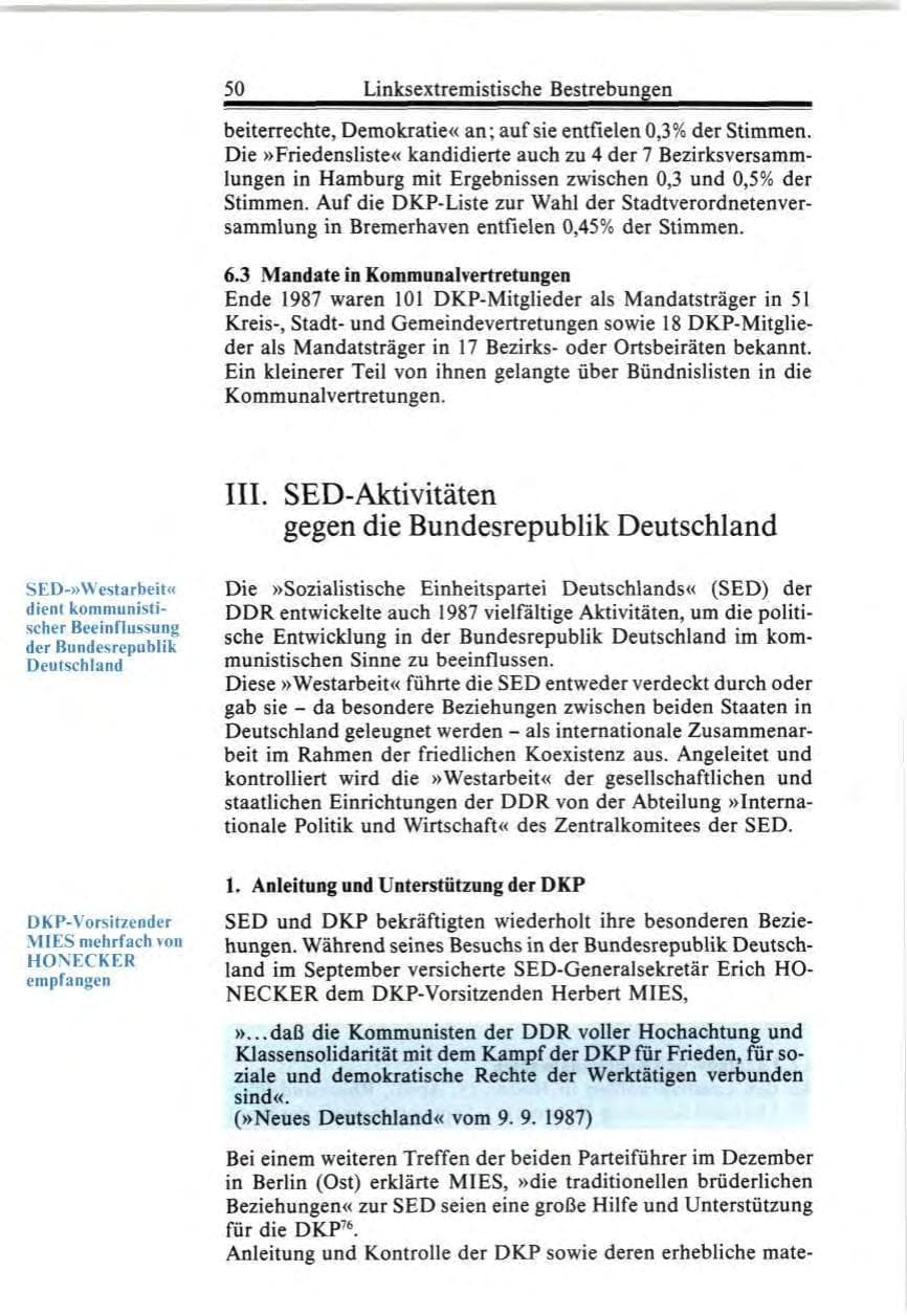 Seite 50 des Verfassungsschutzbericht 1987 Bund