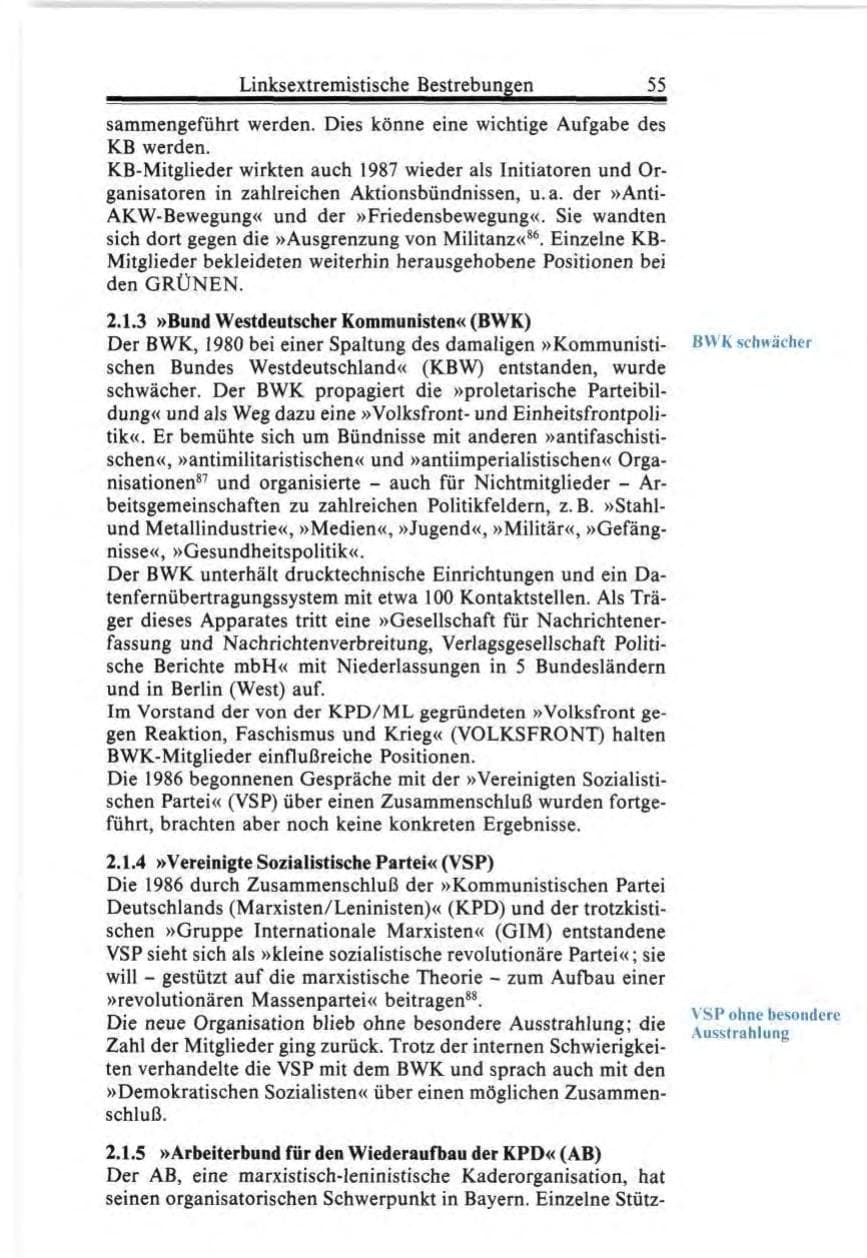 Seite 55 des Verfassungsschutzbericht 1987 Bund