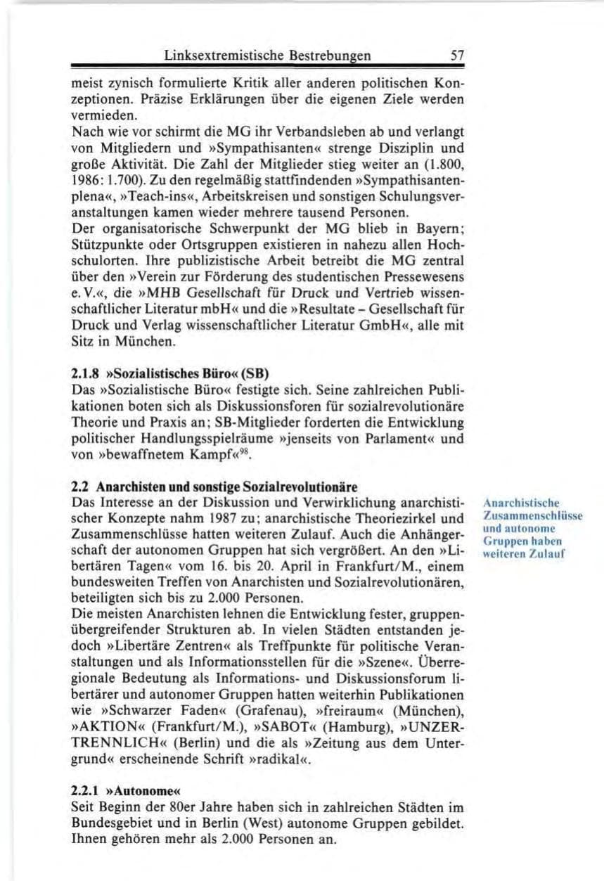 Seite 57 des Verfassungsschutzbericht 1987 Bund