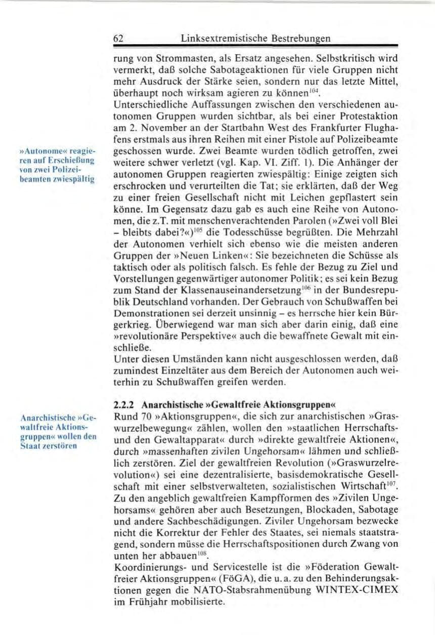 Seite 62 des Verfassungsschutzbericht 1987 Bund