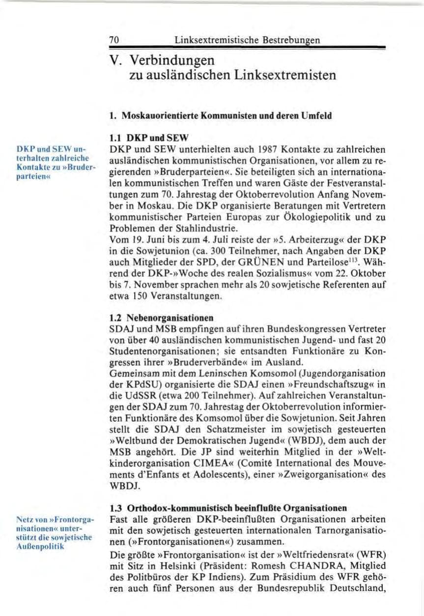 Seite 70 des Verfassungsschutzbericht 1987 Bund