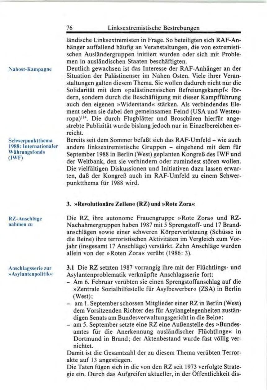 Seite 76 des Verfassungsschutzbericht 1987 Bund