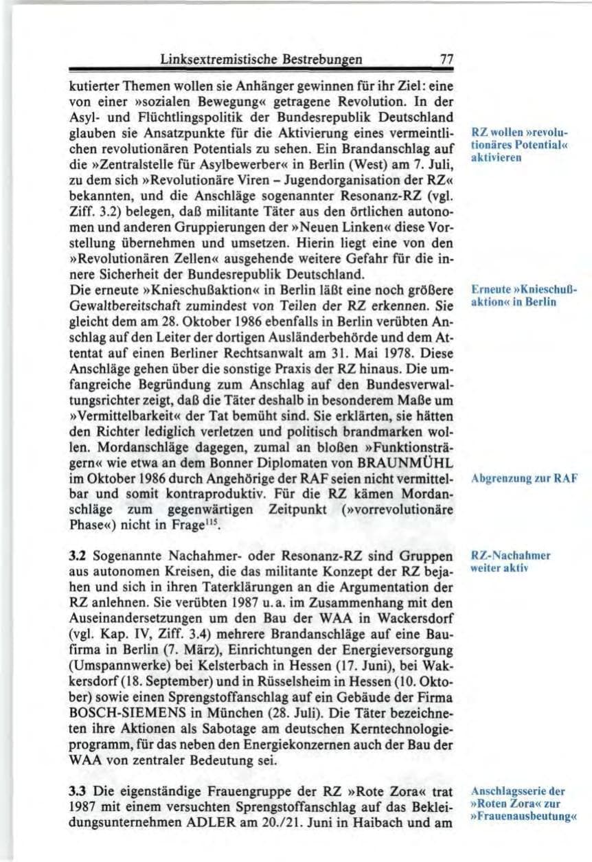 Seite 77 des Verfassungsschutzbericht 1987 Bund