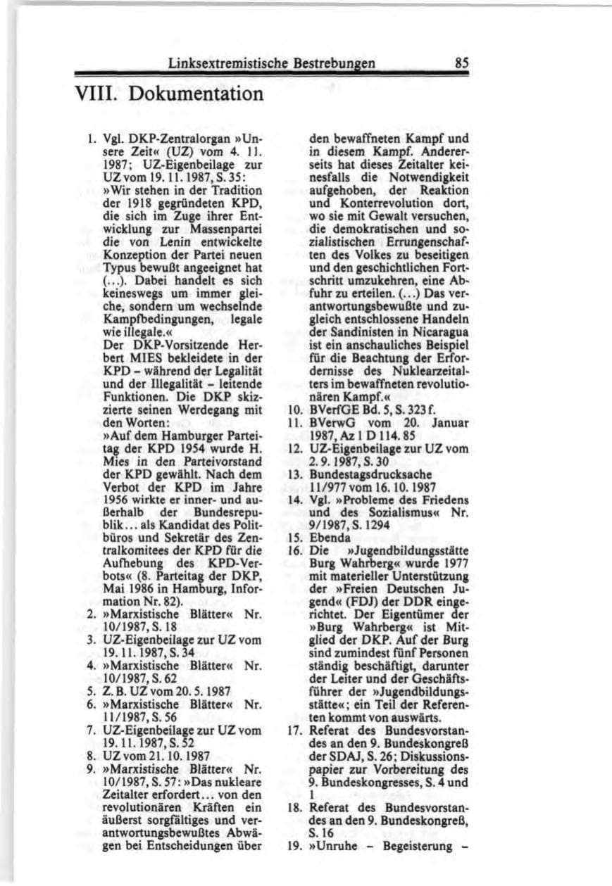 Seite 85 des Verfassungsschutzbericht 1987 Bund
