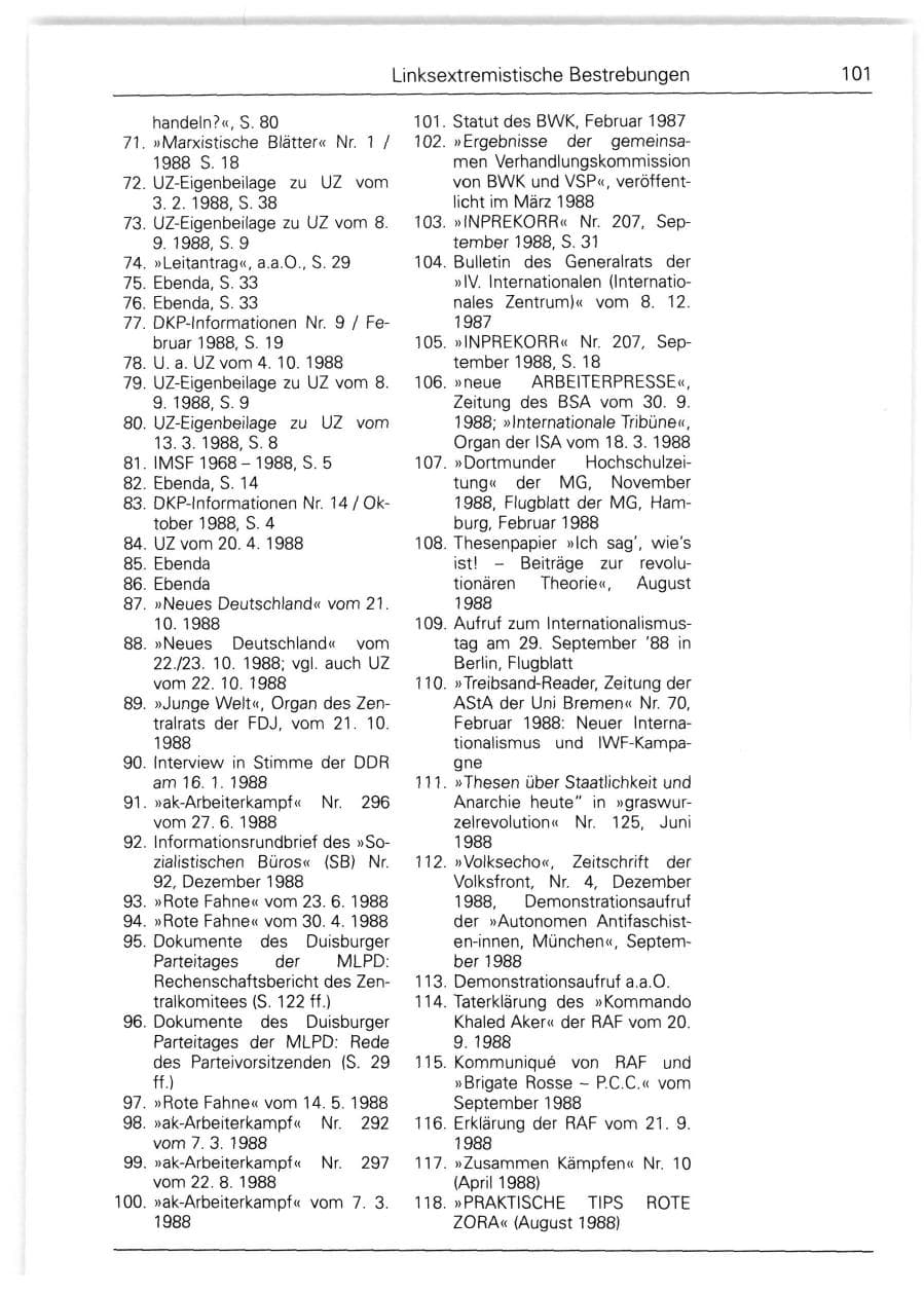 Seite 101 des Verfassungsschutzbericht 1988 Bund