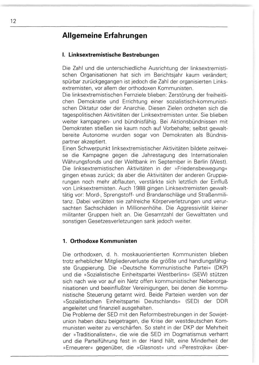 Seite 12 des Verfassungsschutzbericht 1988 Bund