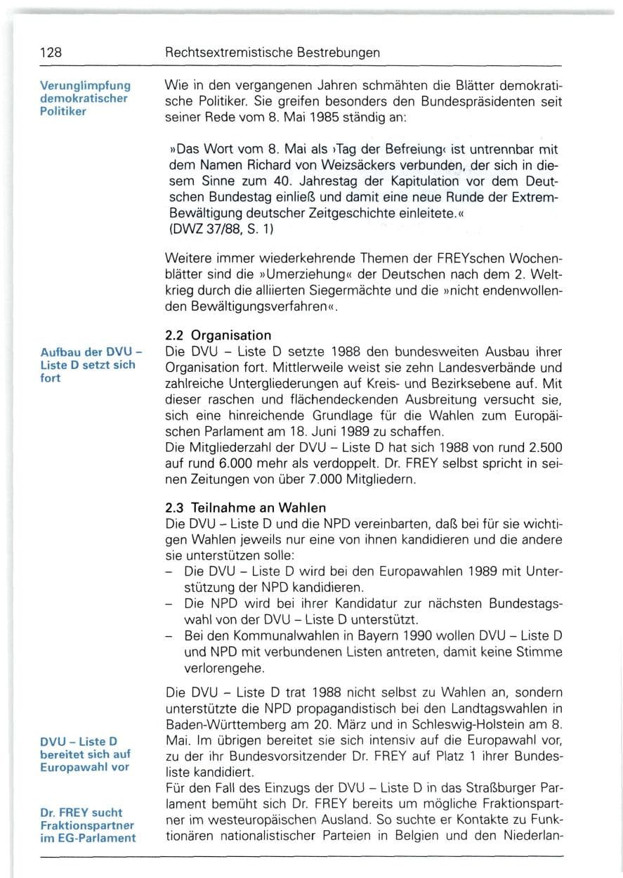 Seite 128 des Verfassungsschutzbericht 1988 Bund