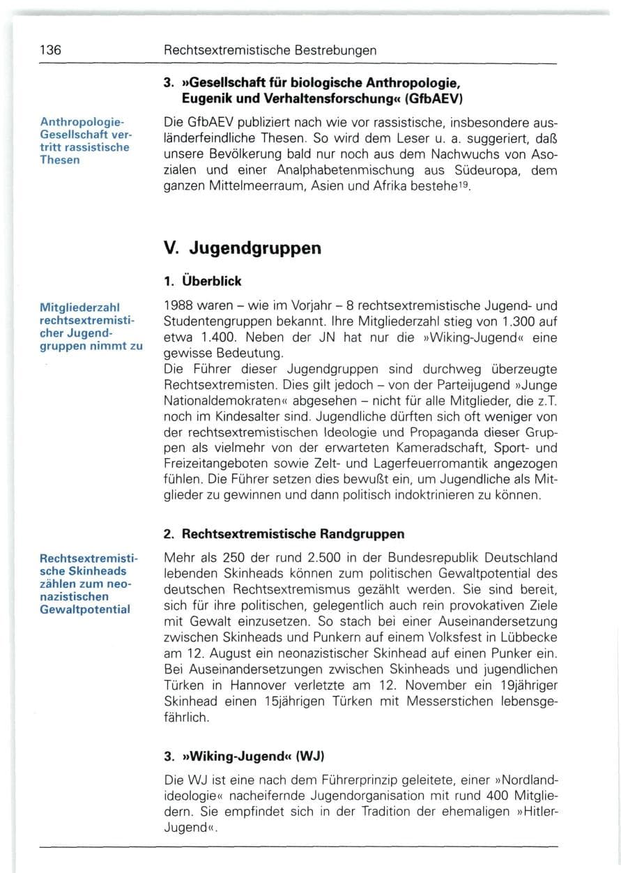 Seite 136 des Verfassungsschutzbericht 1988 Bund