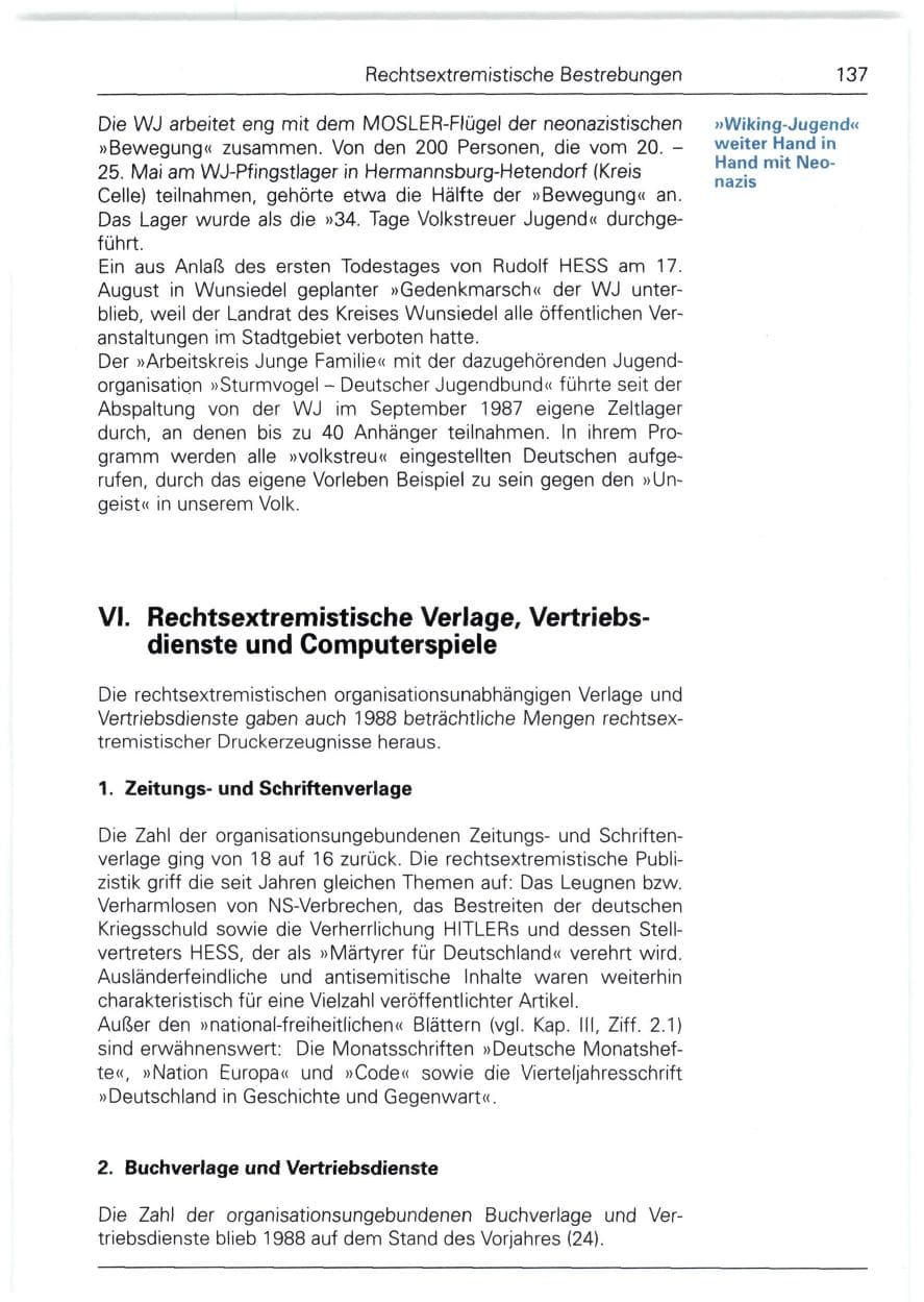 Seite 137 des Verfassungsschutzbericht 1988 Bund