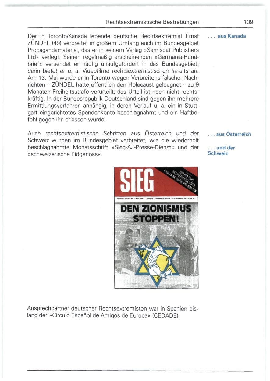 Seite 139 des Verfassungsschutzbericht 1988 Bund