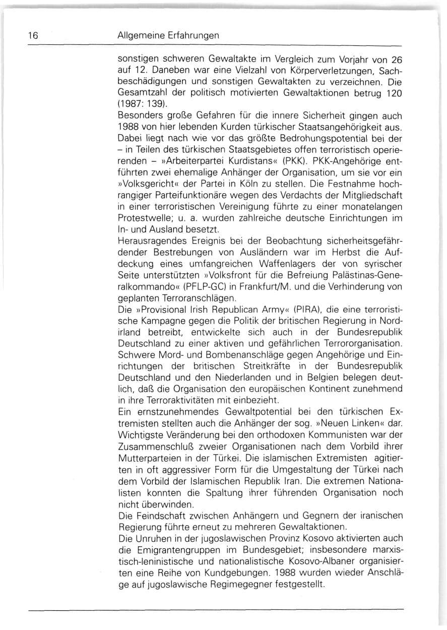 Seite 16 des Verfassungsschutzbericht 1988 Bund