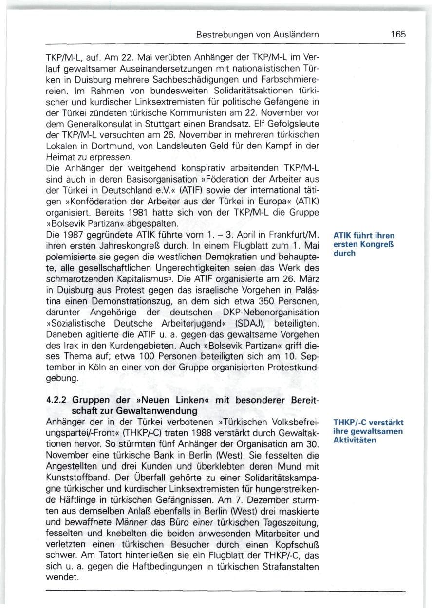 Seite 165 des Verfassungsschutzbericht 1988 Bund