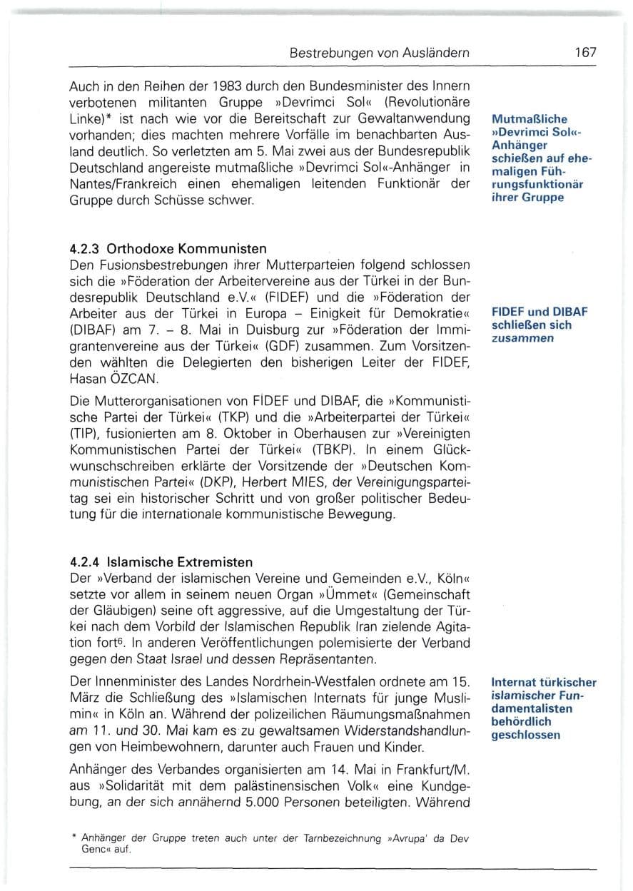 Seite 167 des Verfassungsschutzbericht 1988 Bund