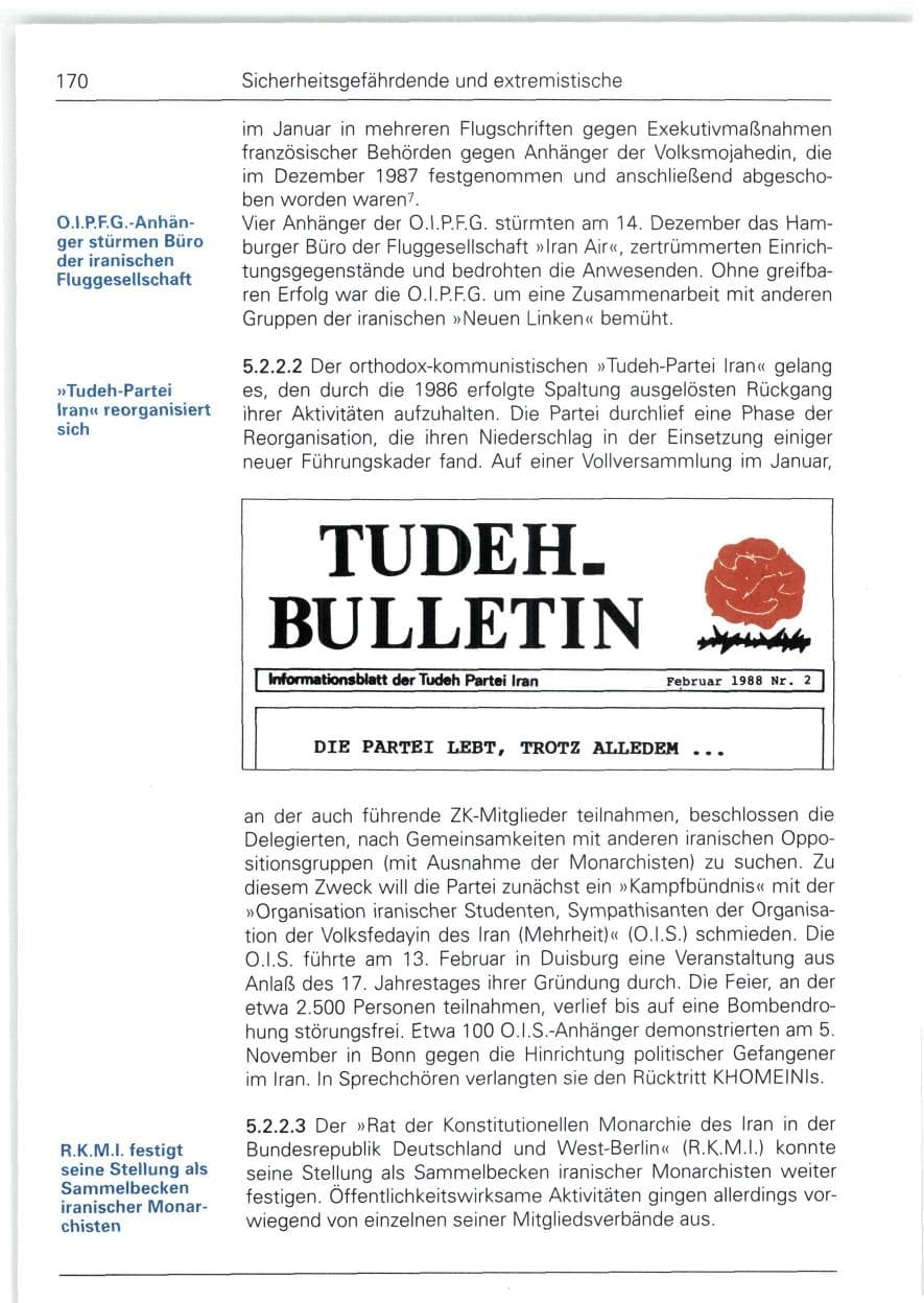 Seite 170 des Verfassungsschutzbericht 1988 Bund