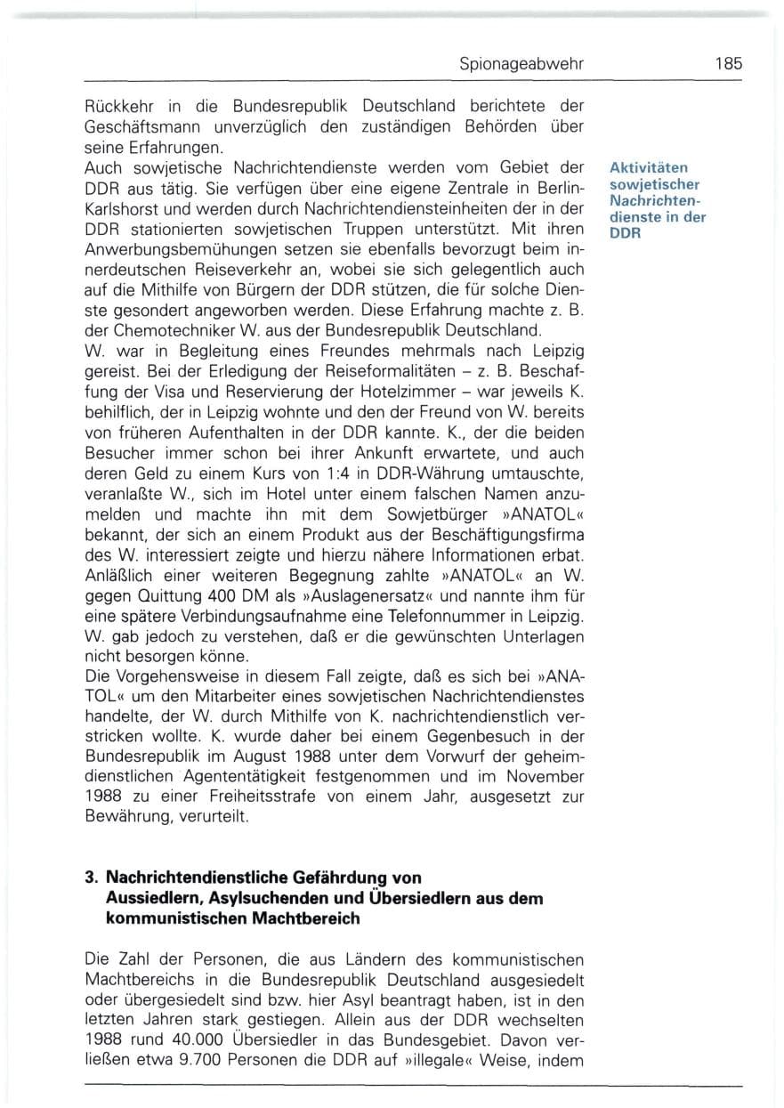 Seite 185 des Verfassungsschutzbericht 1988 Bund