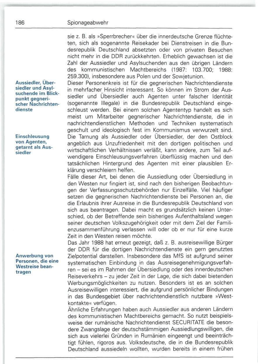 Seite 186 des Verfassungsschutzbericht 1988 Bund
