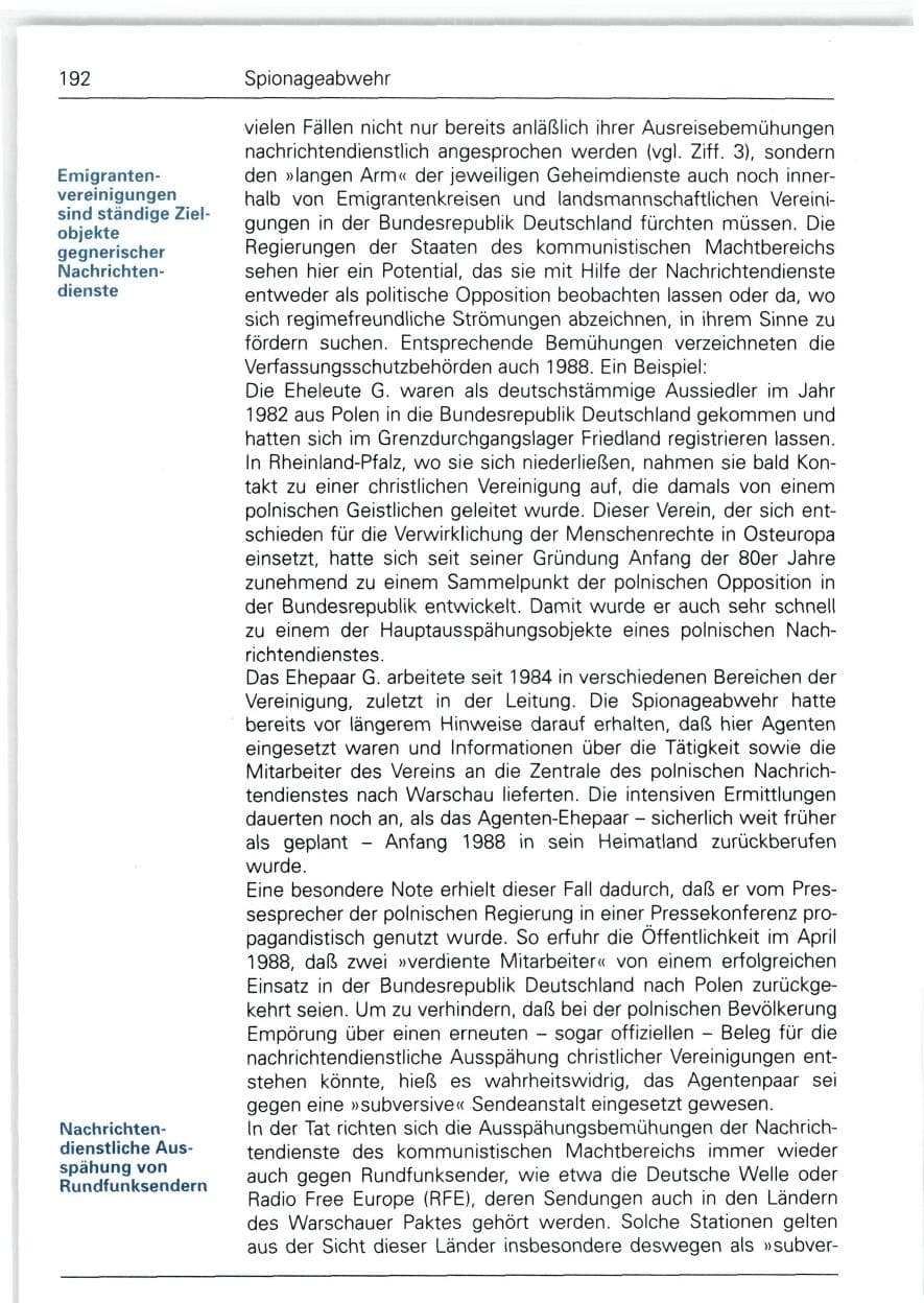 Seite 192 des Verfassungsschutzbericht 1988 Bund