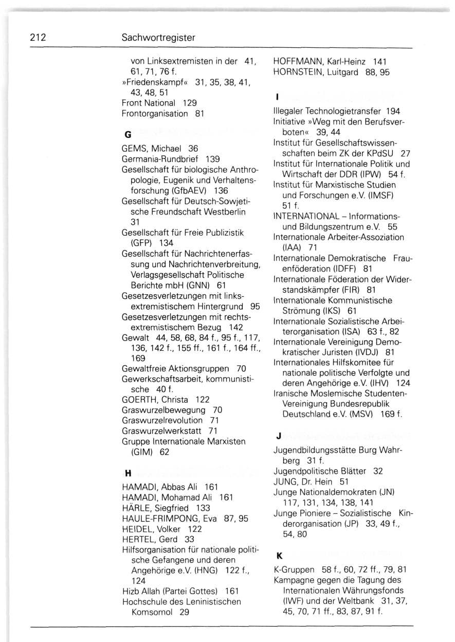 Seite 212 des Verfassungsschutzbericht 1988 Bund