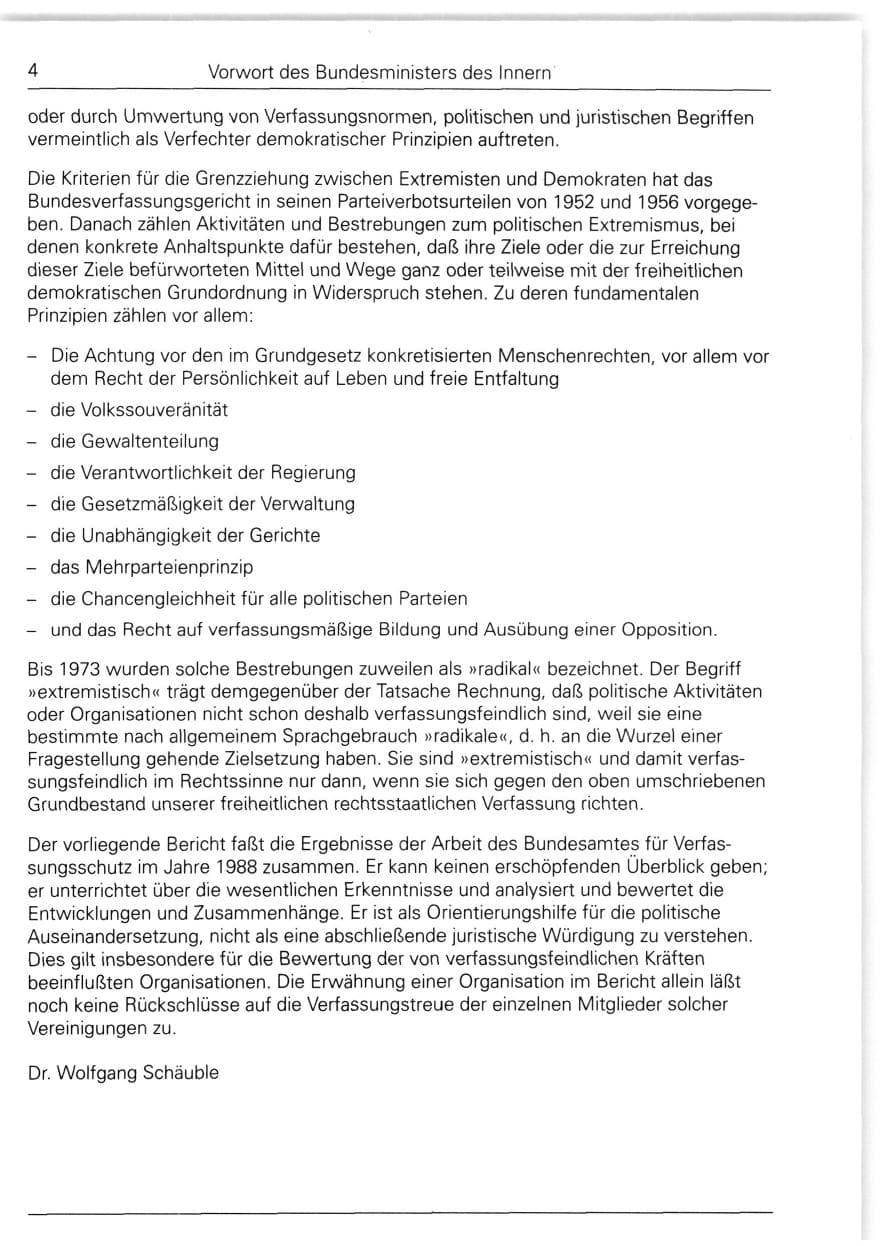 Seite 4 des Verfassungsschutzbericht 1988 Bund