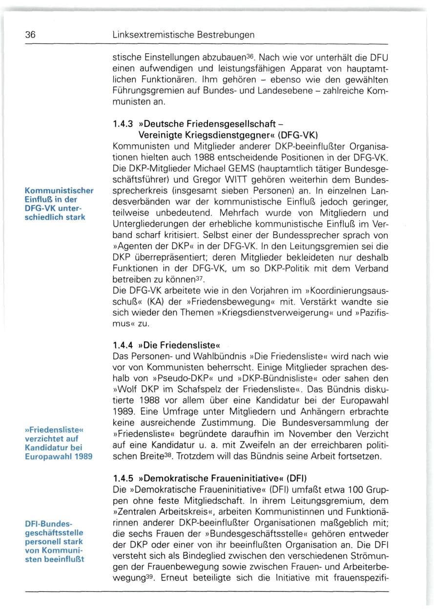 Seite 36 des Verfassungsschutzbericht 1988 Bund