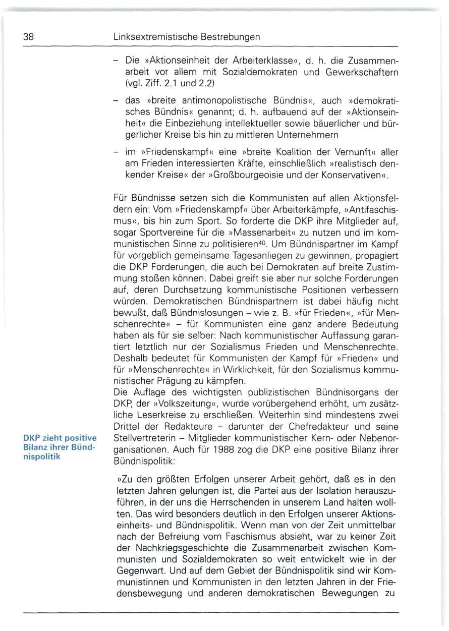Seite 38 des Verfassungsschutzbericht 1988 Bund