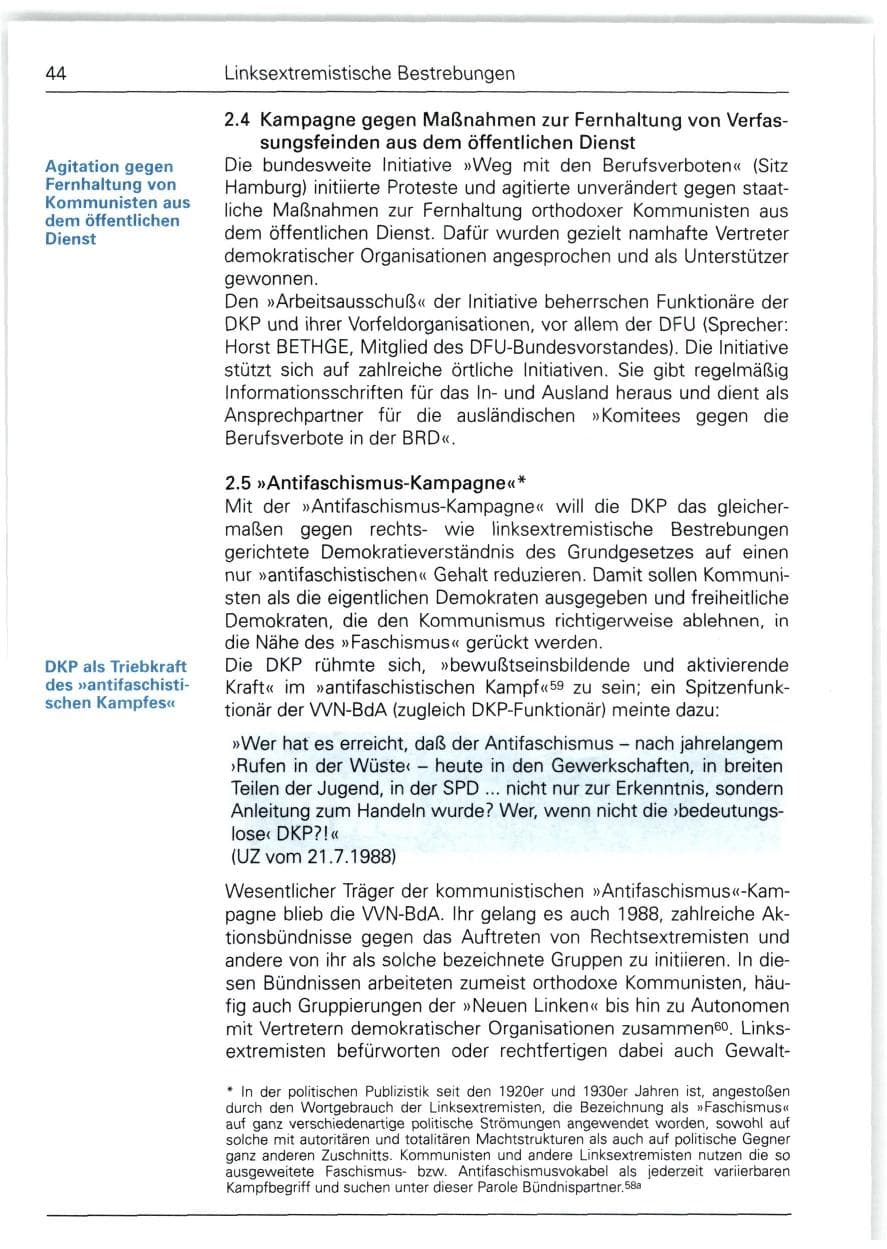 Seite 44 des Verfassungsschutzbericht 1988 Bund