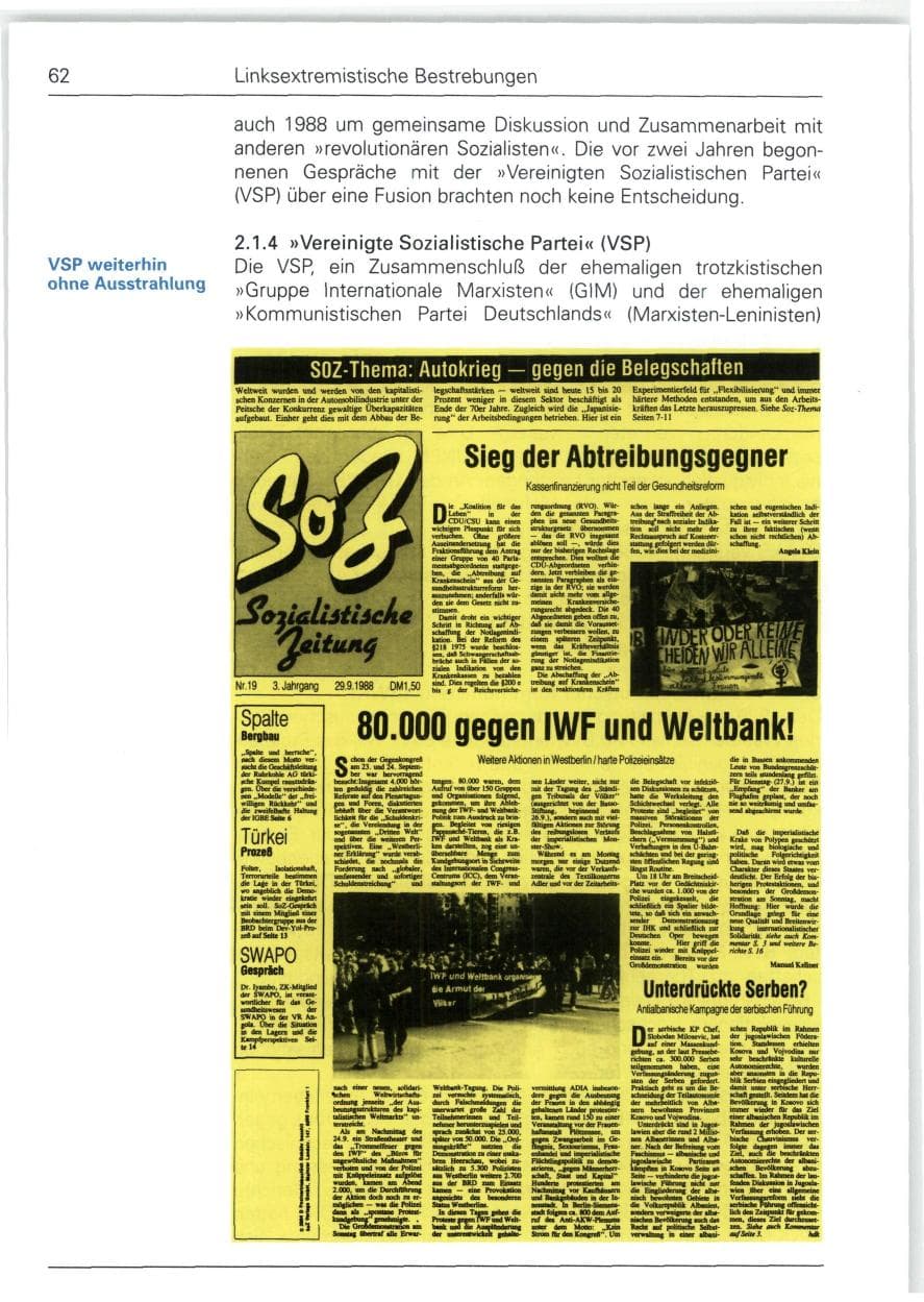 Seite 62 des Verfassungsschutzbericht 1988 Bund