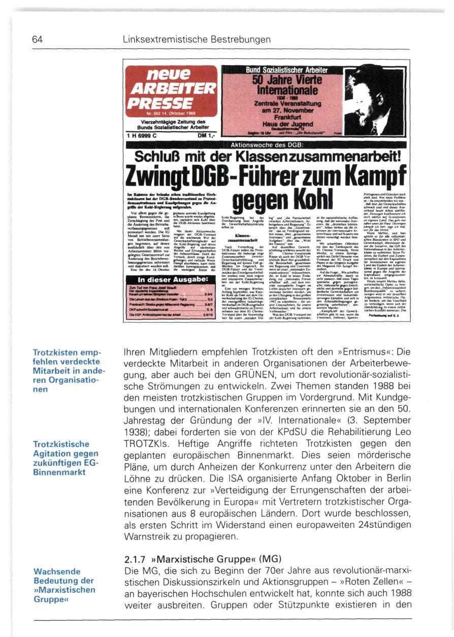 Seite 64 des Verfassungsschutzbericht 1988 Bund