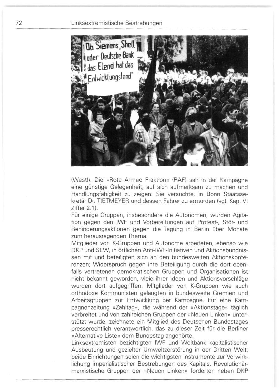 Seite 72 des Verfassungsschutzbericht 1988 Bund