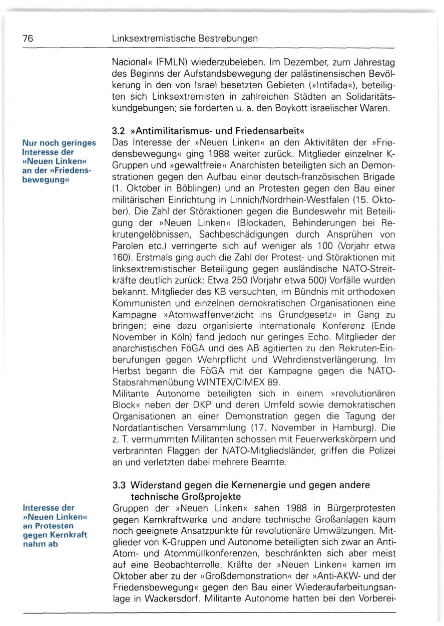 Seite 76 des Verfassungsschutzbericht 1988 Bund